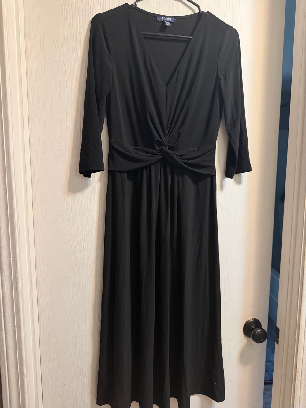 Chaps Black Twist-Knot V-Neck Maxi Dress